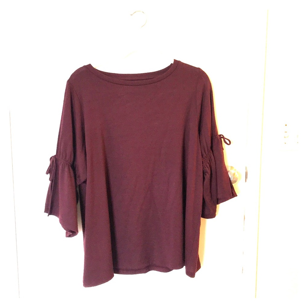 Loft Dark Wine Cold Shoulder with Bell Sleeve Top